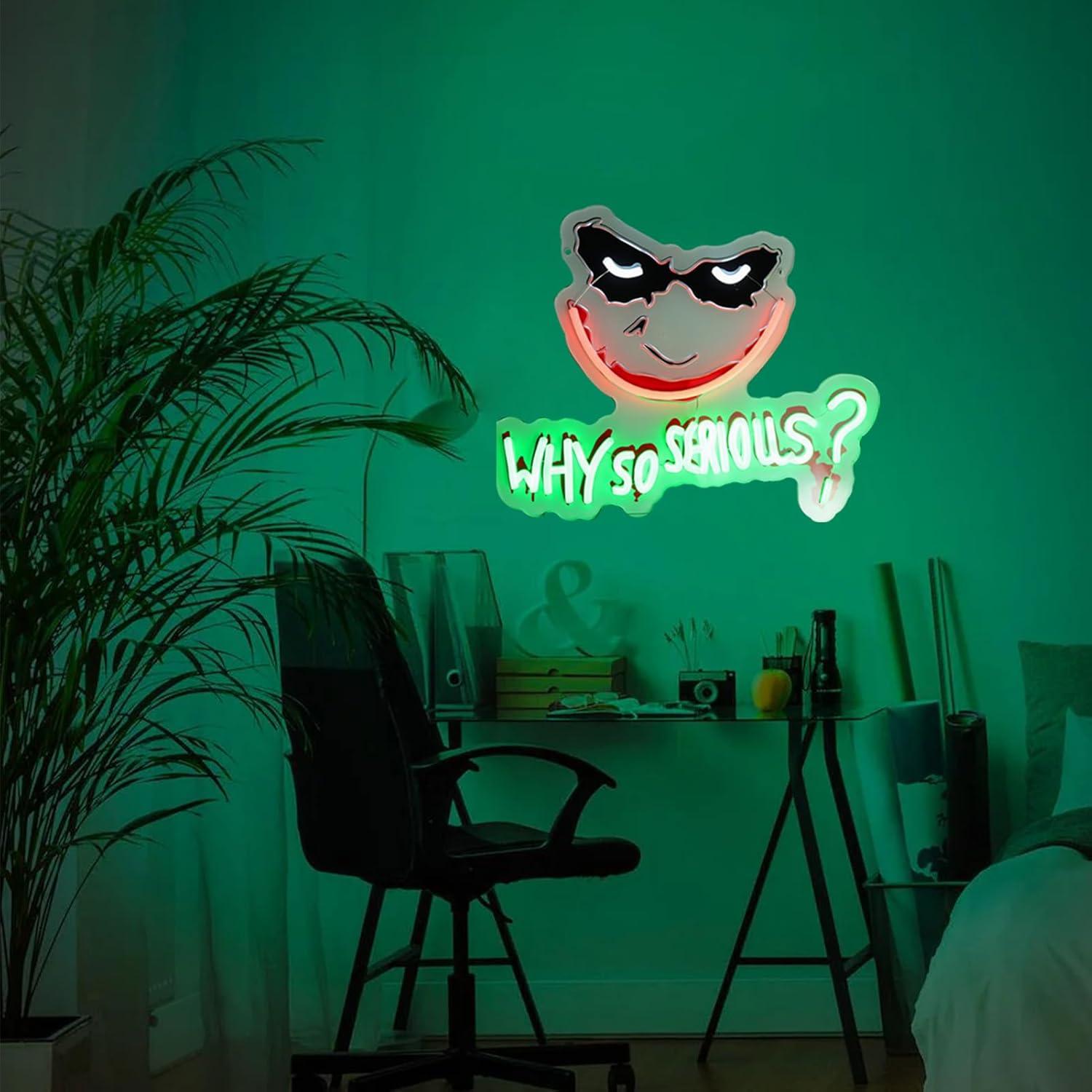 Why So Serious Uv Print Neon Signs for Wall Decor,Funnly Joker Neon Lights with Dimmer Swith,USB Power Joker LED Neon Lights for Bedroom Living Room Birthday Party Man Cave Movie Fans Giftss