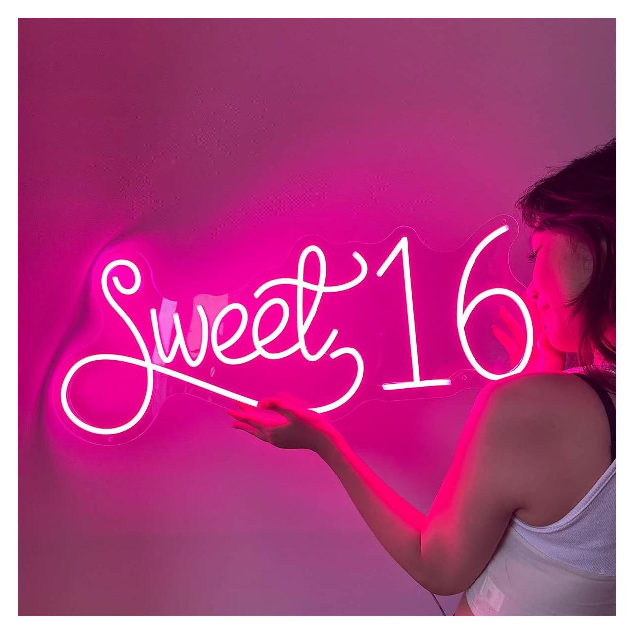 Cartel de Neón Sweet 16 Rosa LED Dimmable 50.8x20.3 cm