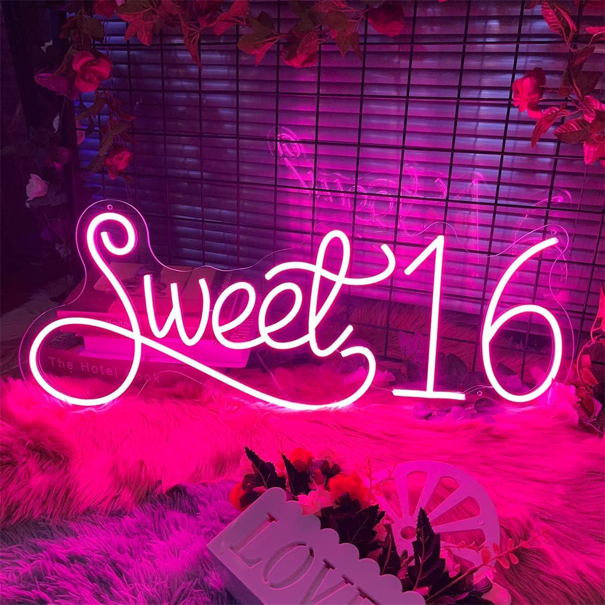 Cartel de Neón Sweet 16 Rosa LED Dimmable 50.8x20.3 cm