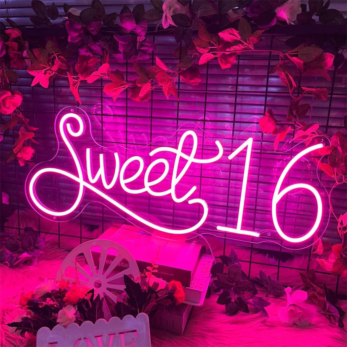 Cartel de Neón Sweet 16 Rosa LED Dimmable 50.8x20.3 cm