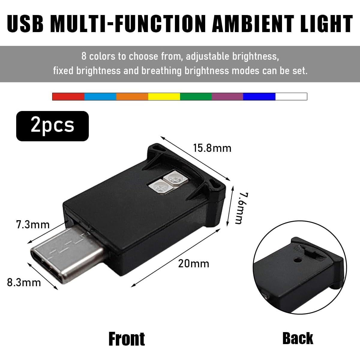 Luz Ambiental LED USB-C Yourkar 2 PCS Multicolor 8 Colores