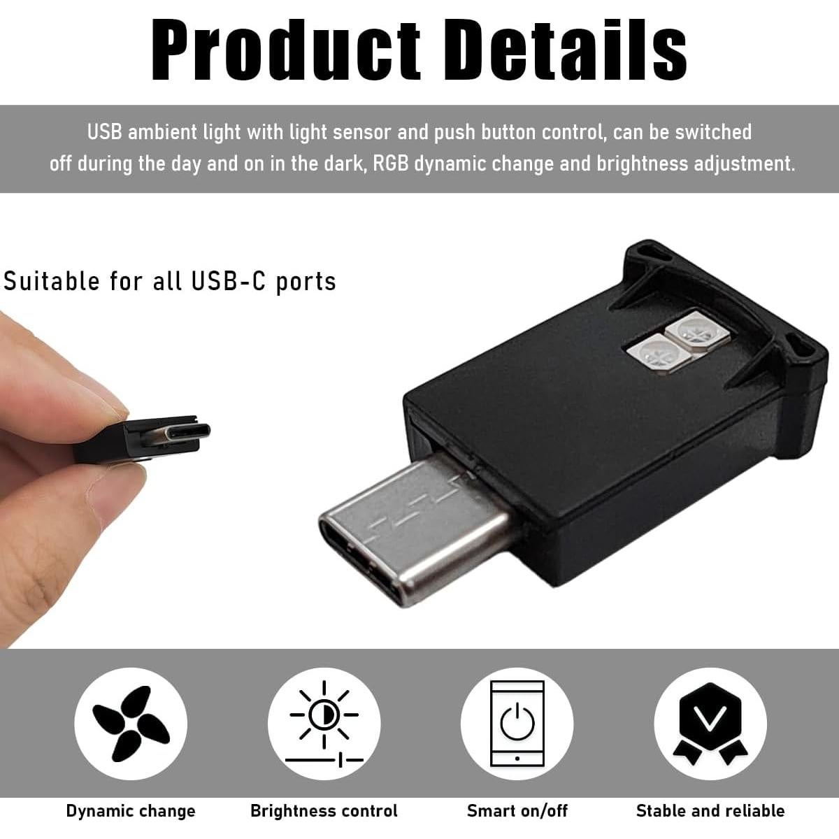 Luz Ambiental LED USB-C Yourkar 2 PCS Multicolor 8 Colores