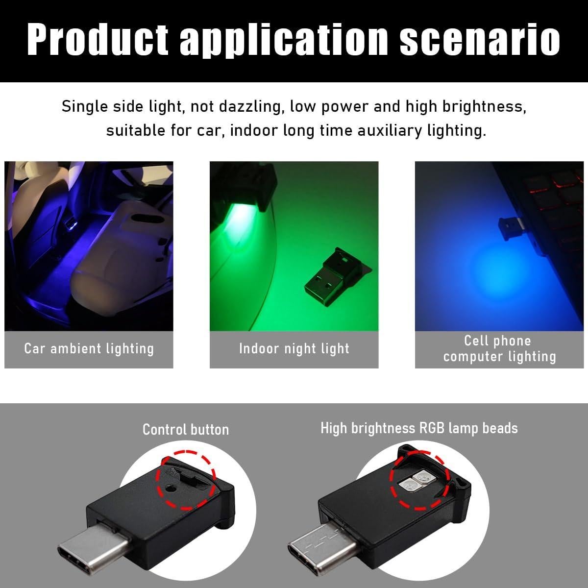 Luz Ambiental LED USB-C Yourkar 2 PCS Multicolor 8 Colores