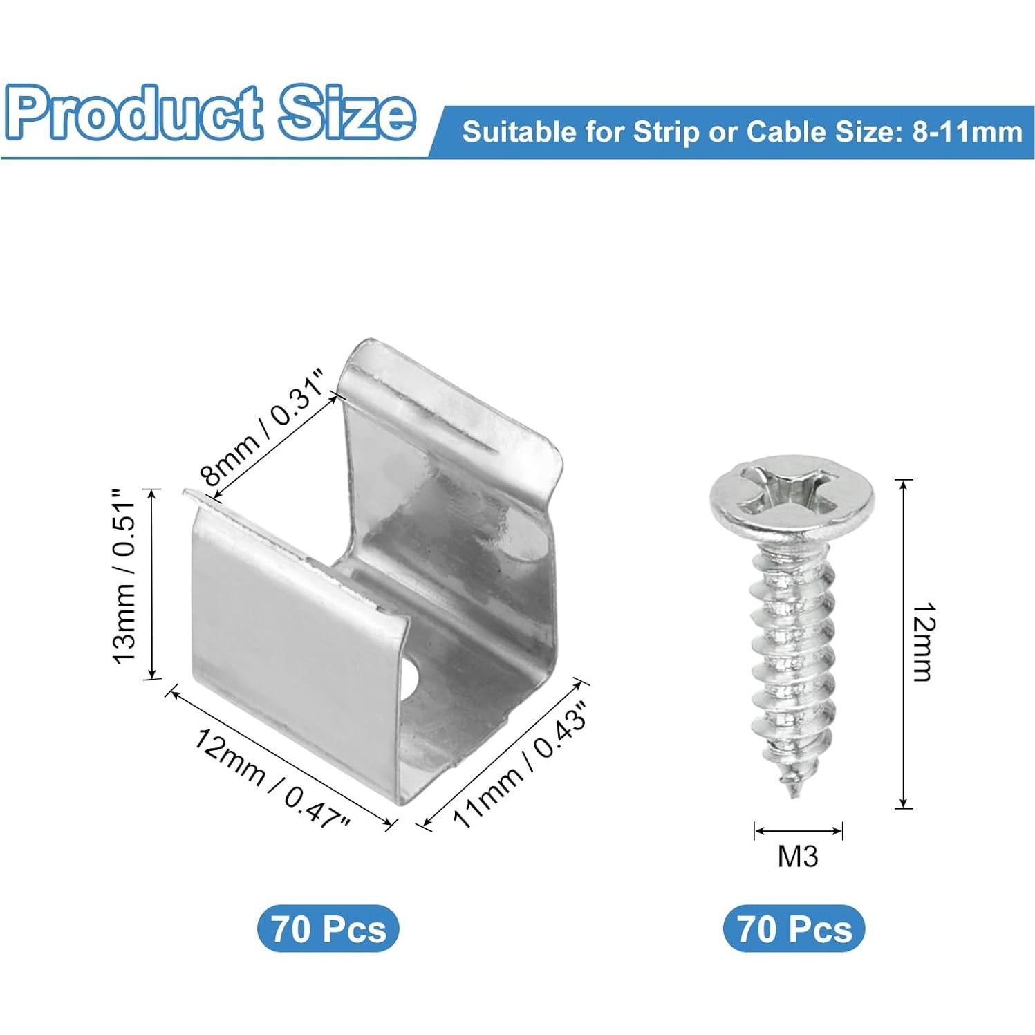 Soportes de Montaje para Luces LED PATIKIL, 70 Clips Acero Inoxidable