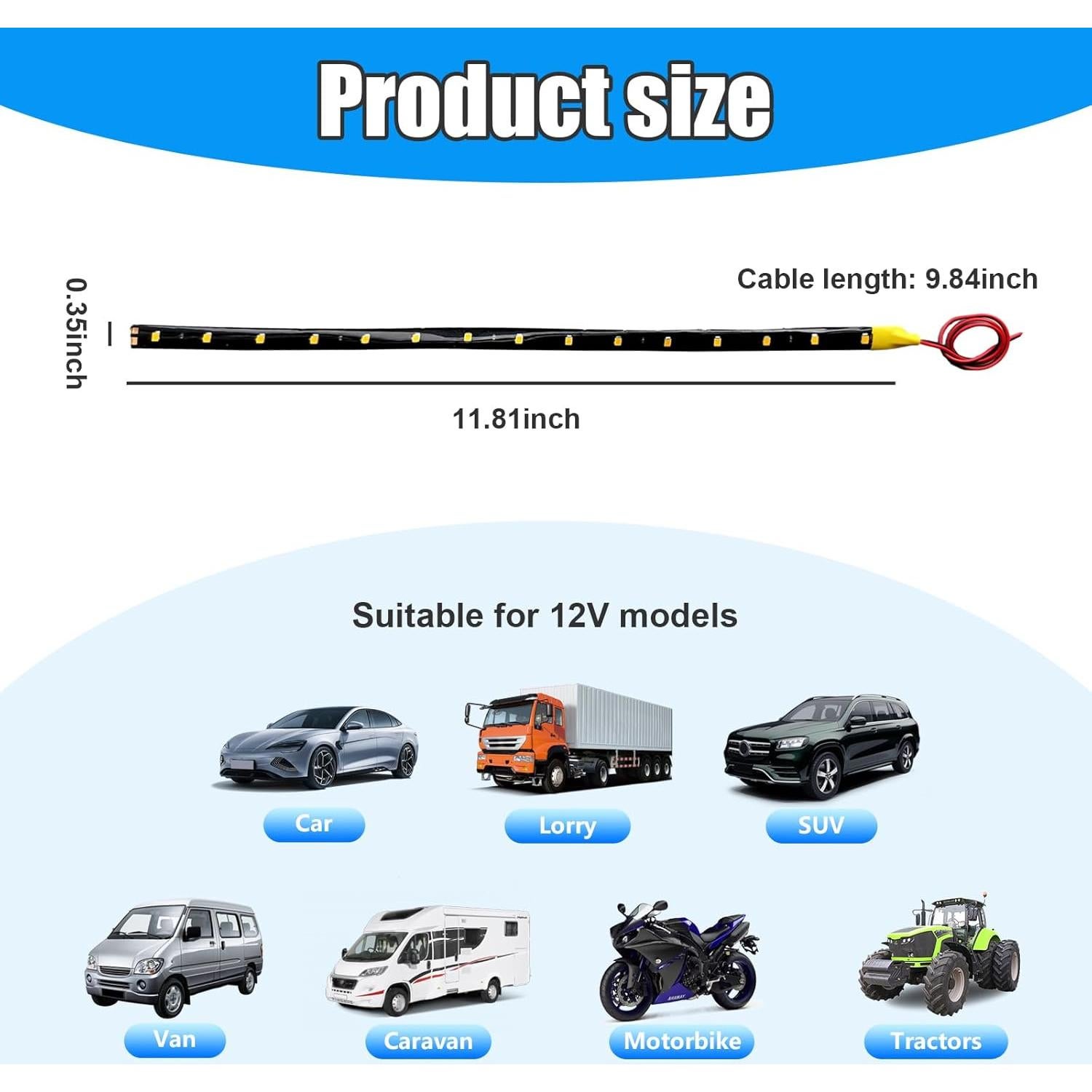 Tira de Luz LED Bajo Carro Dickno Amarillo 6 Pcs 30.48 cm