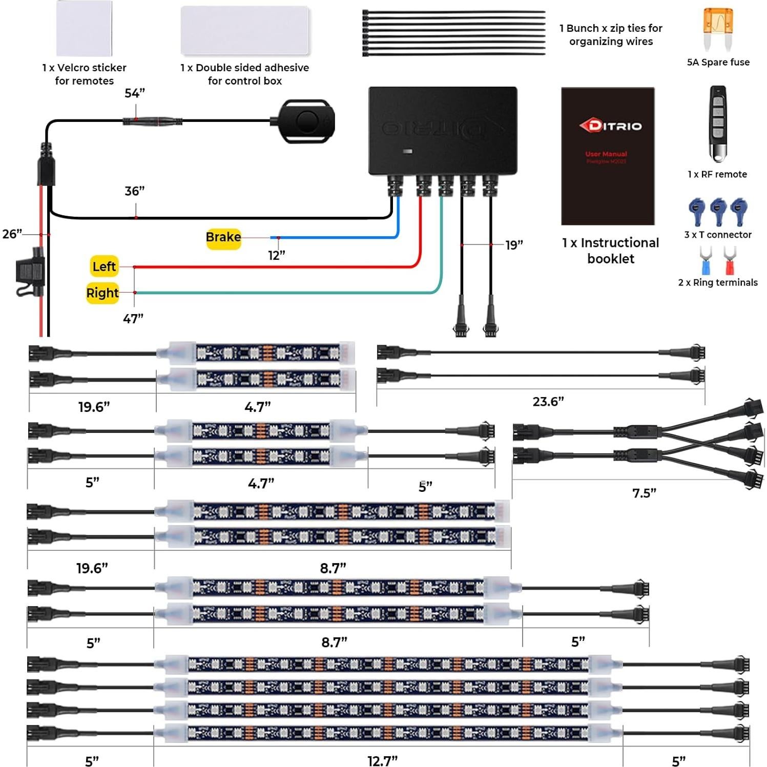 Kit de luces LED DITRIO 12 piezas Pixelglow para motos