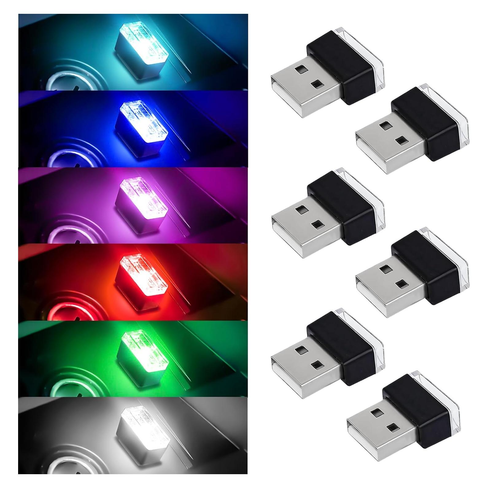 4 Lámparas LED USB para Interior de Coche Hbxdeco - 6 Colores