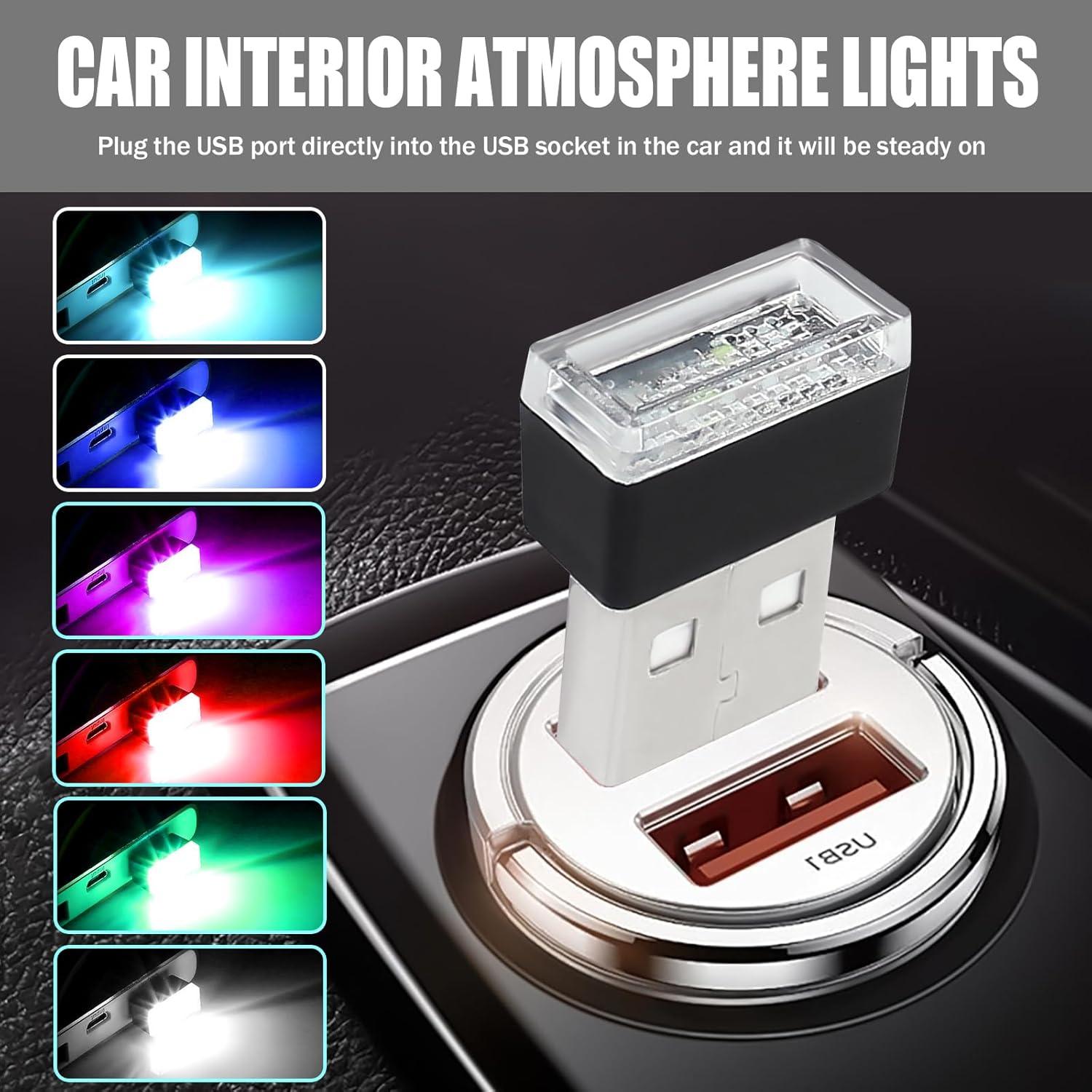 4 Lámparas LED USB para Interior de Coche Hbxdeco - 6 Colores