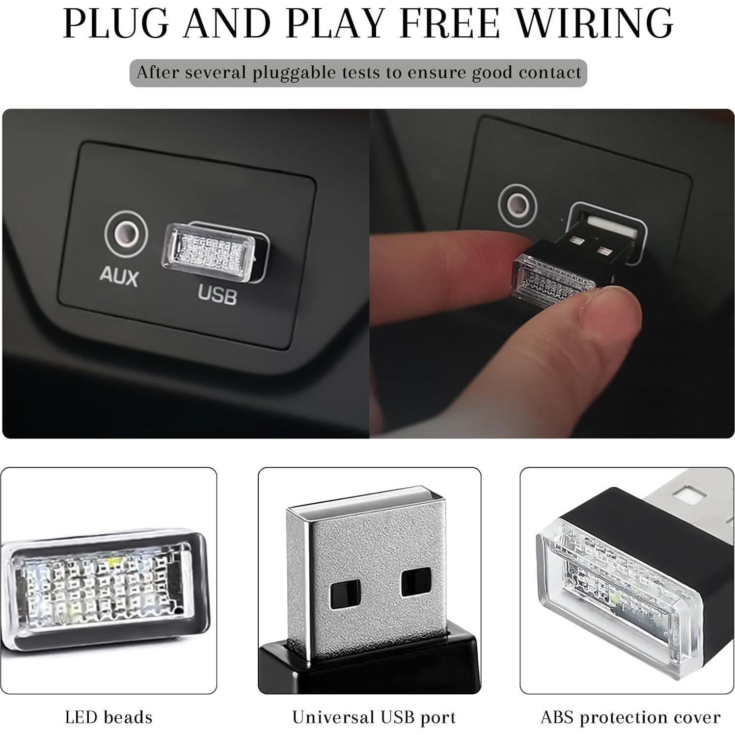 4 Lámparas LED USB para Interior de Coche Hbxdeco - 6 Colores