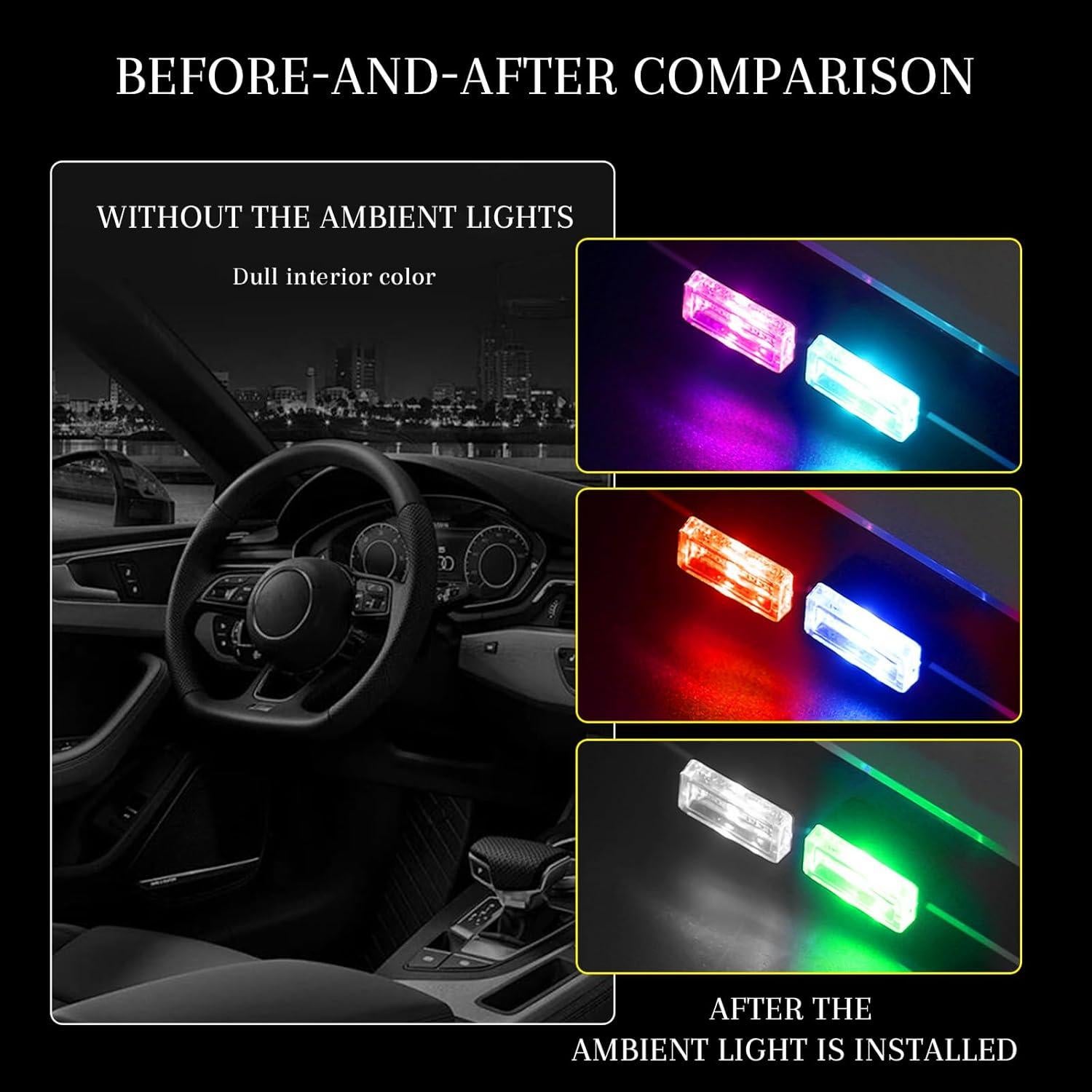 4 Lámparas LED USB para Interior de Coche Hbxdeco - 6 Colores