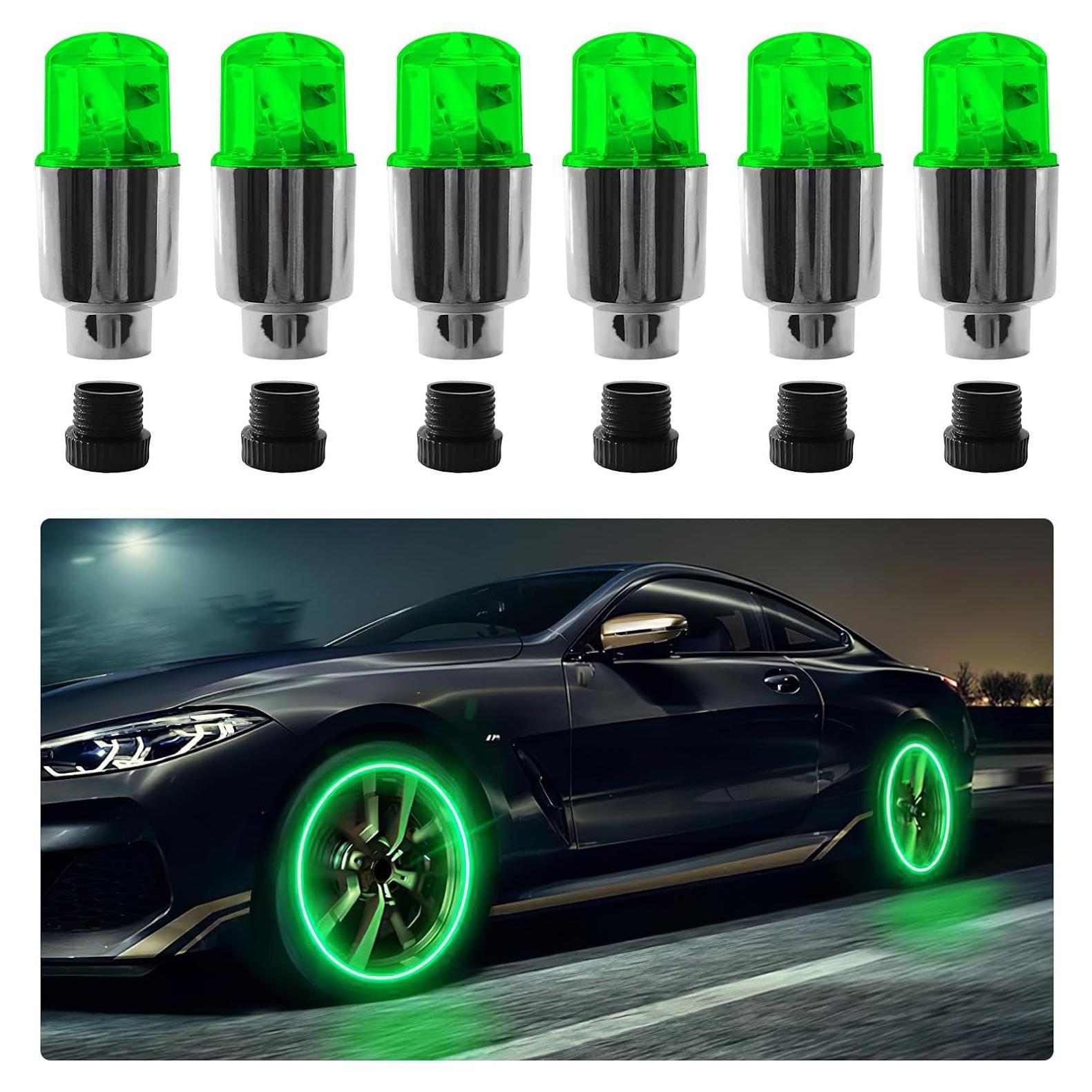 6 Luces de Válvula de Neumático Wogomz LED Verde a Prueba de Agua