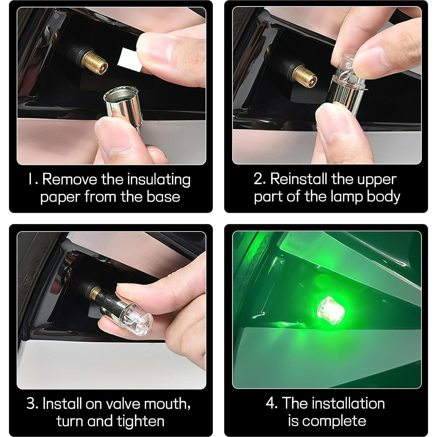 6 Luces de Válvula de Neumático Wogomz LED Verde a Prueba de Agua