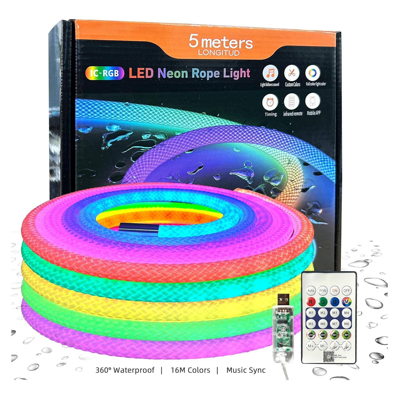 Cinta LED Neón 5M XSY con Control Remoto y APP, Impermeable