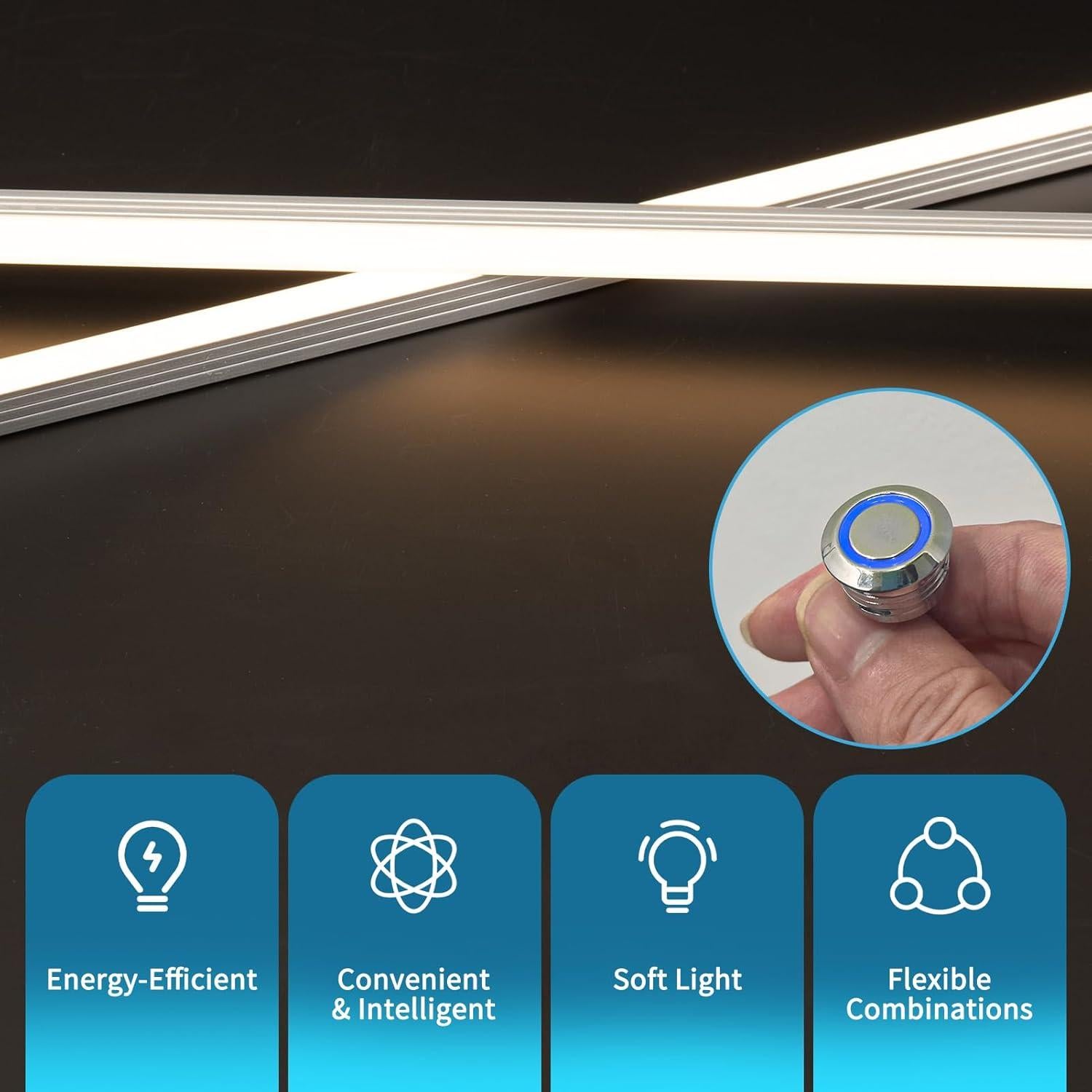 Art3d LED Recessed Lighting Kit - 6pcs Self-adhesive White LED Light with Smart Switch, 3000k Touching Switch Light for Wood Slat Wall Panels, Headboards, Stairs, Home decor, Under Cabinet Strip Light