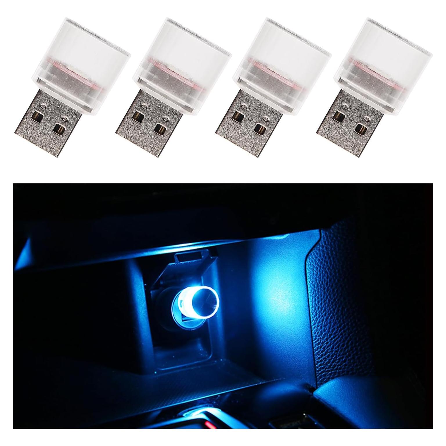 4 PCS Luz de Ambiente LED USB Sylvil para Interior de Coche Azul Hielo