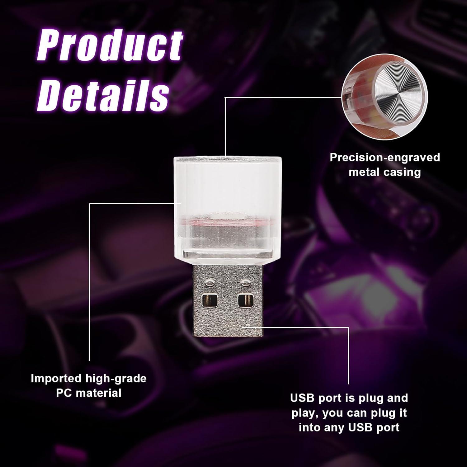 4 PCS Luz de Ambiente LED USB Sylvil para Interior de Coche Azul Hielo