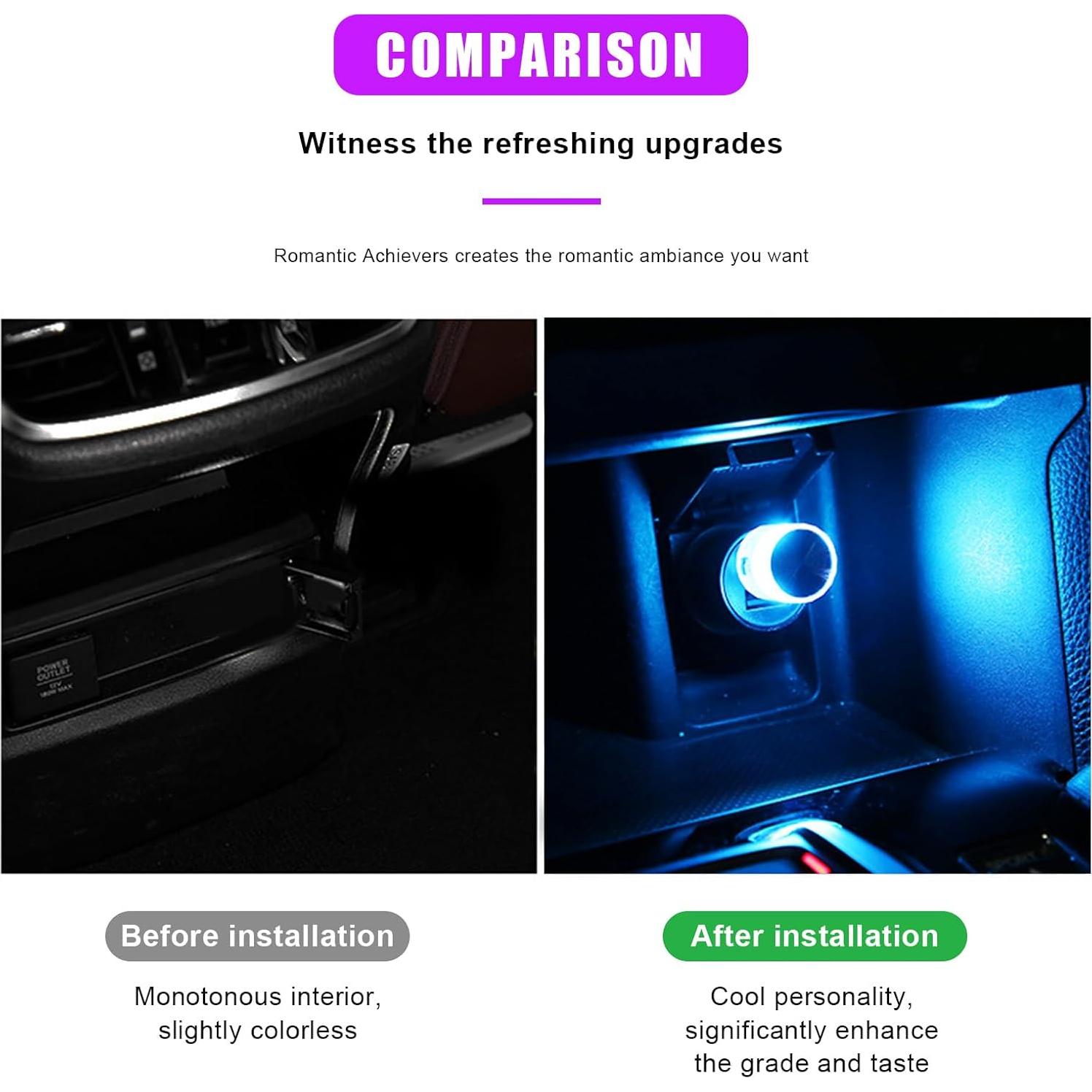 4 PCS Luz de Ambiente LED USB Sylvil para Interior de Coche Azul Hielo