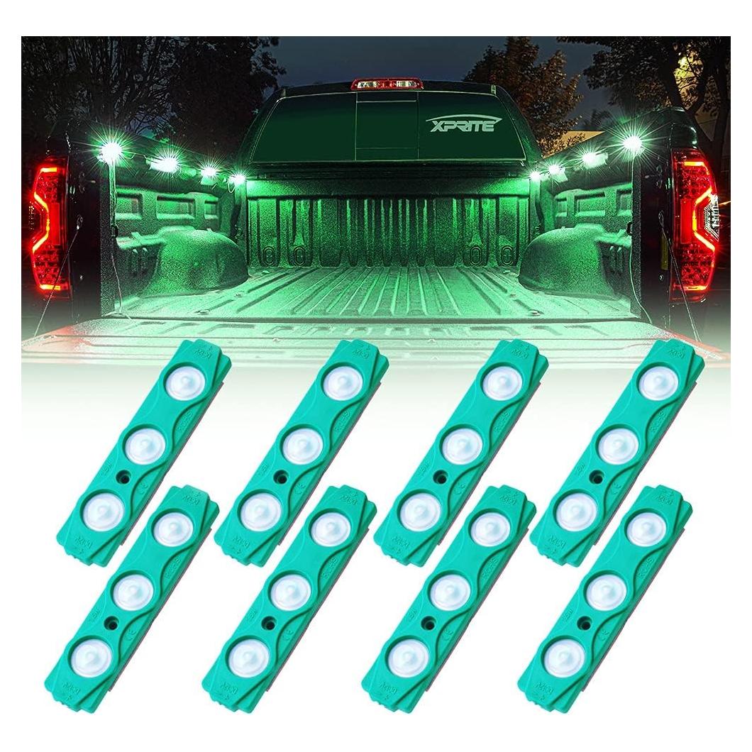 Kits de luces LED verdes Xprite para cama de camión - 8 piezas