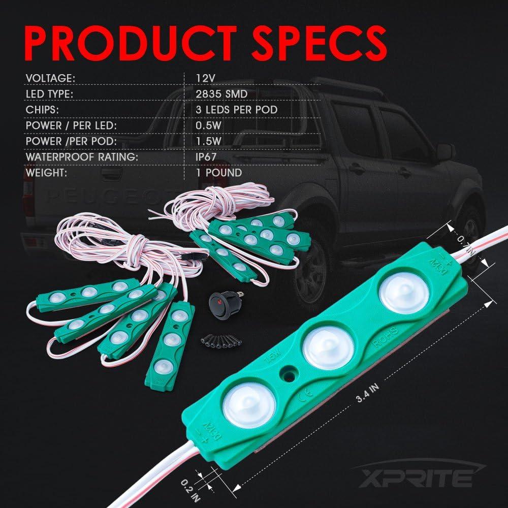 Kits de luces LED verdes Xprite para cama de camión - 8 piezas
