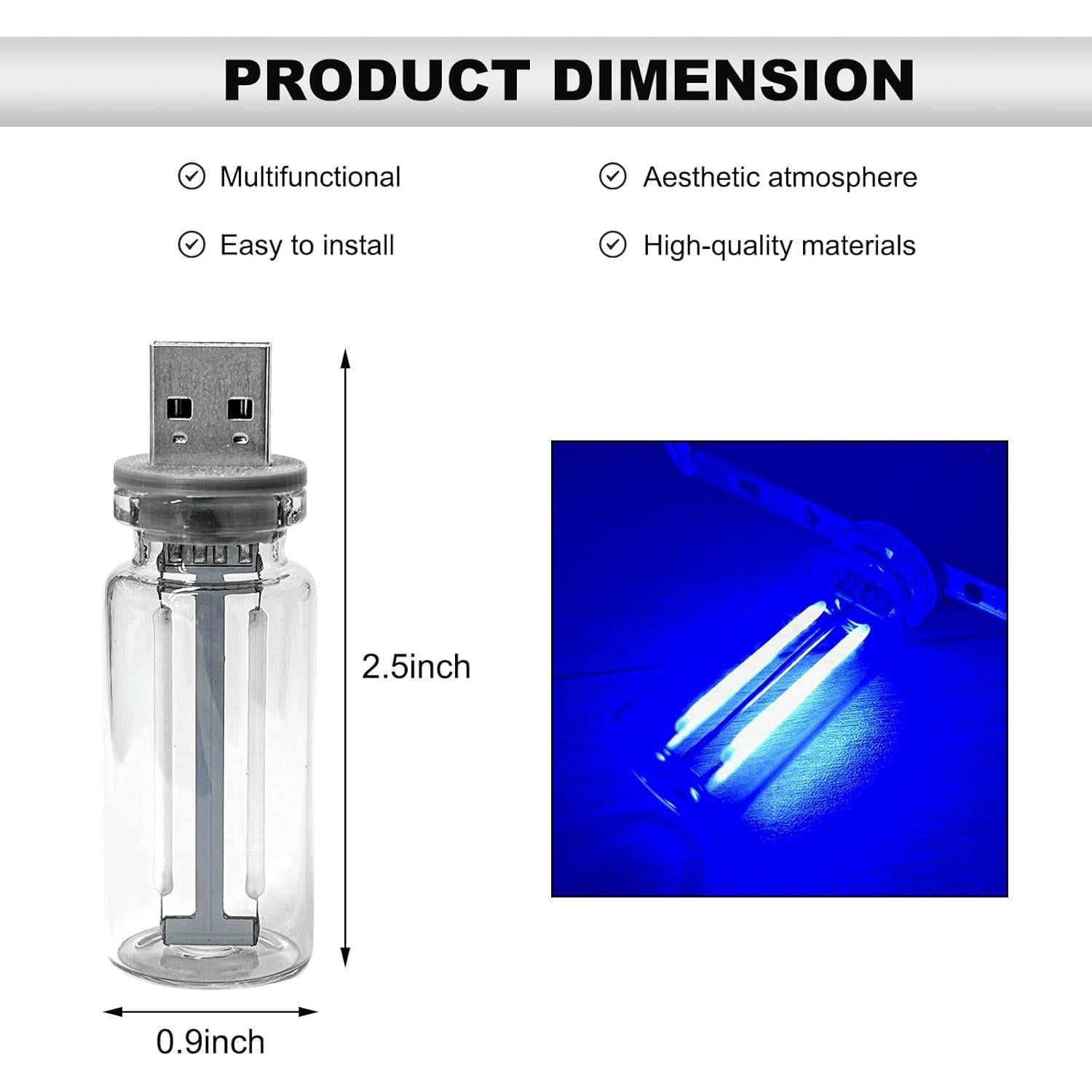Luz Ambiental LED USB para Coche DXNQ - Azul, Control Táctil