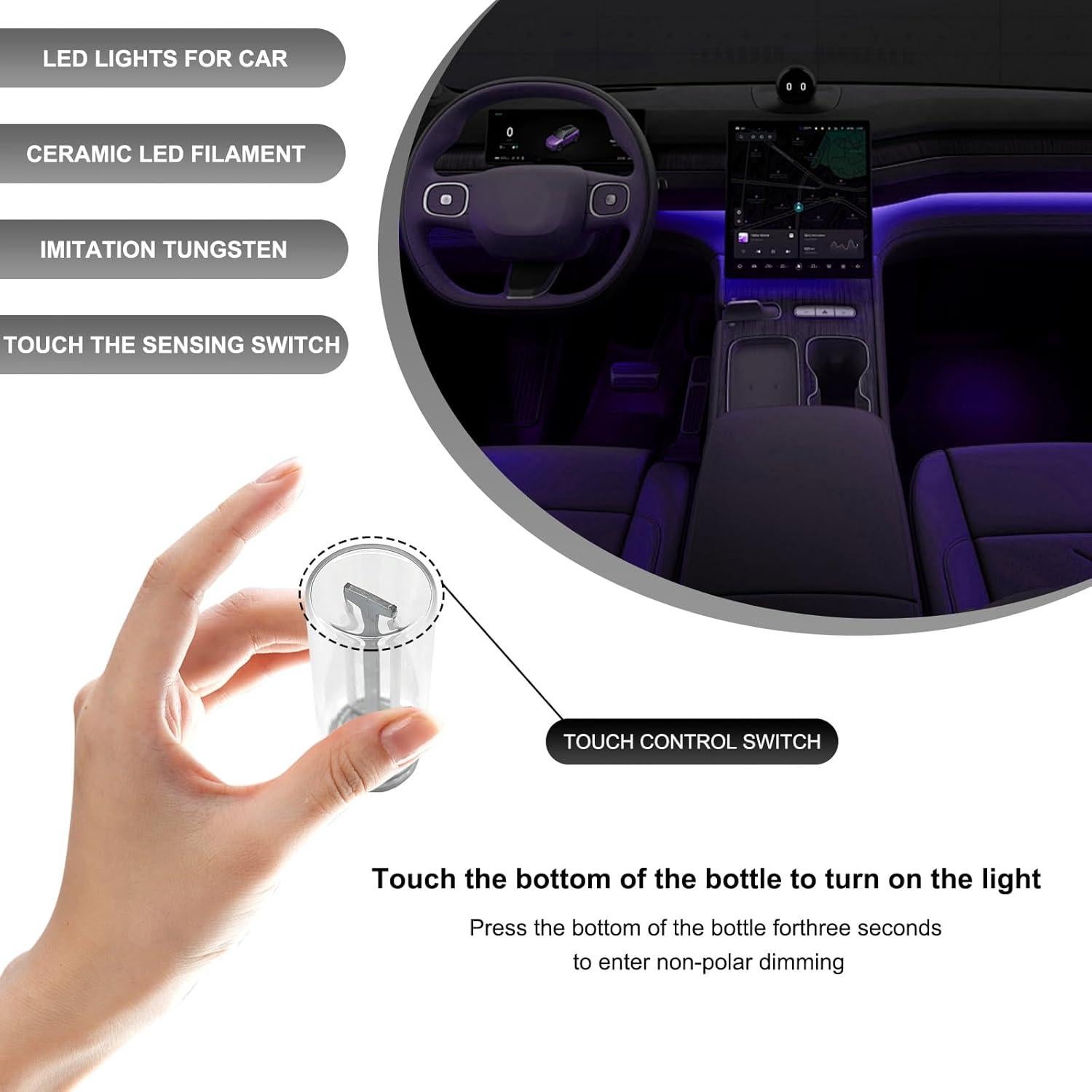 Luz Ambiental LED USB para Coche DXNQ - Azul, Control Táctil