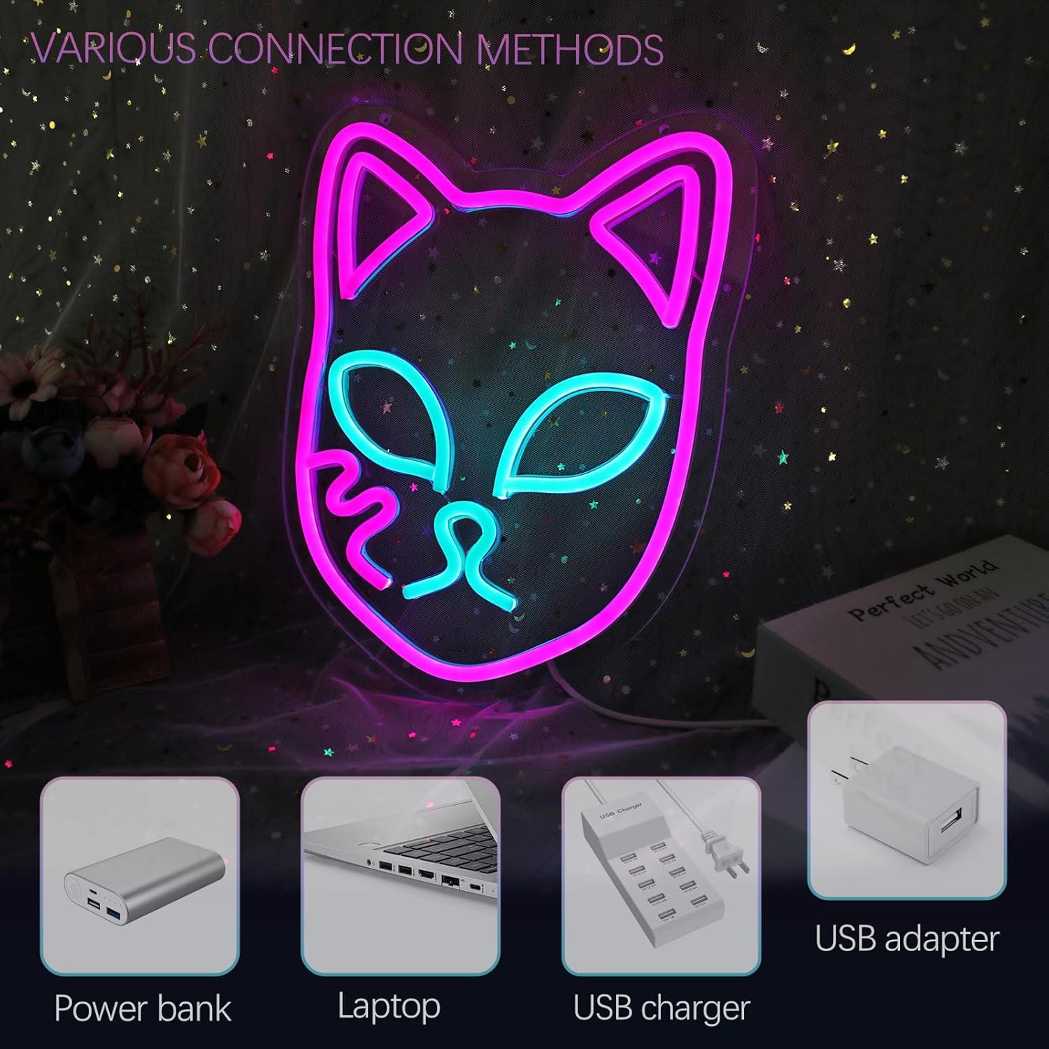 Luz de Neón Cara de Zorro Demonio NAIYISI 30x23.4cm USB