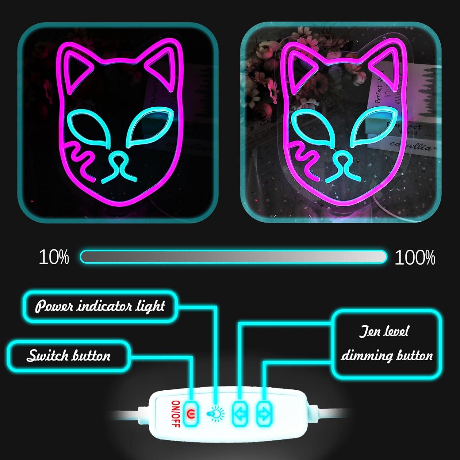 Luz de Neón Cara de Zorro Demonio NAIYISI 30x23.4cm USB