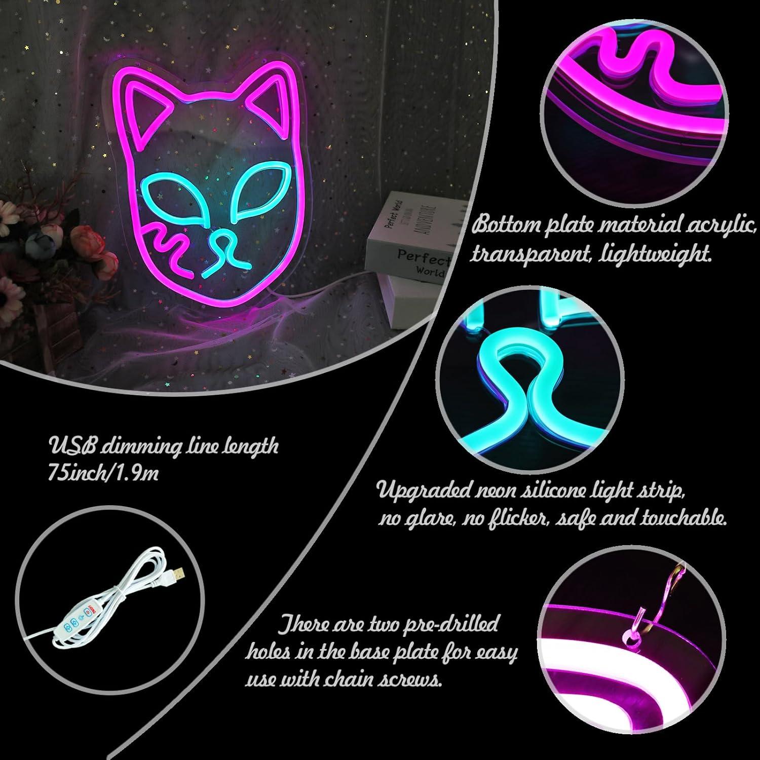 Luz de Neón Cara de Zorro Demonio NAIYISI 30x23.4cm USB