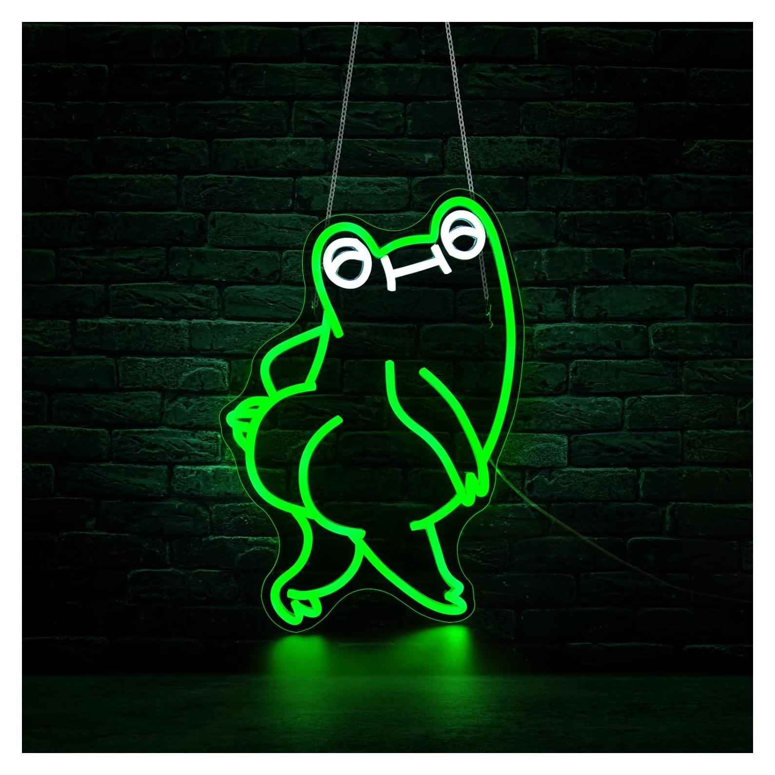 Letrero de Neón Rana Verde Qetibwk para Decoración de Pared