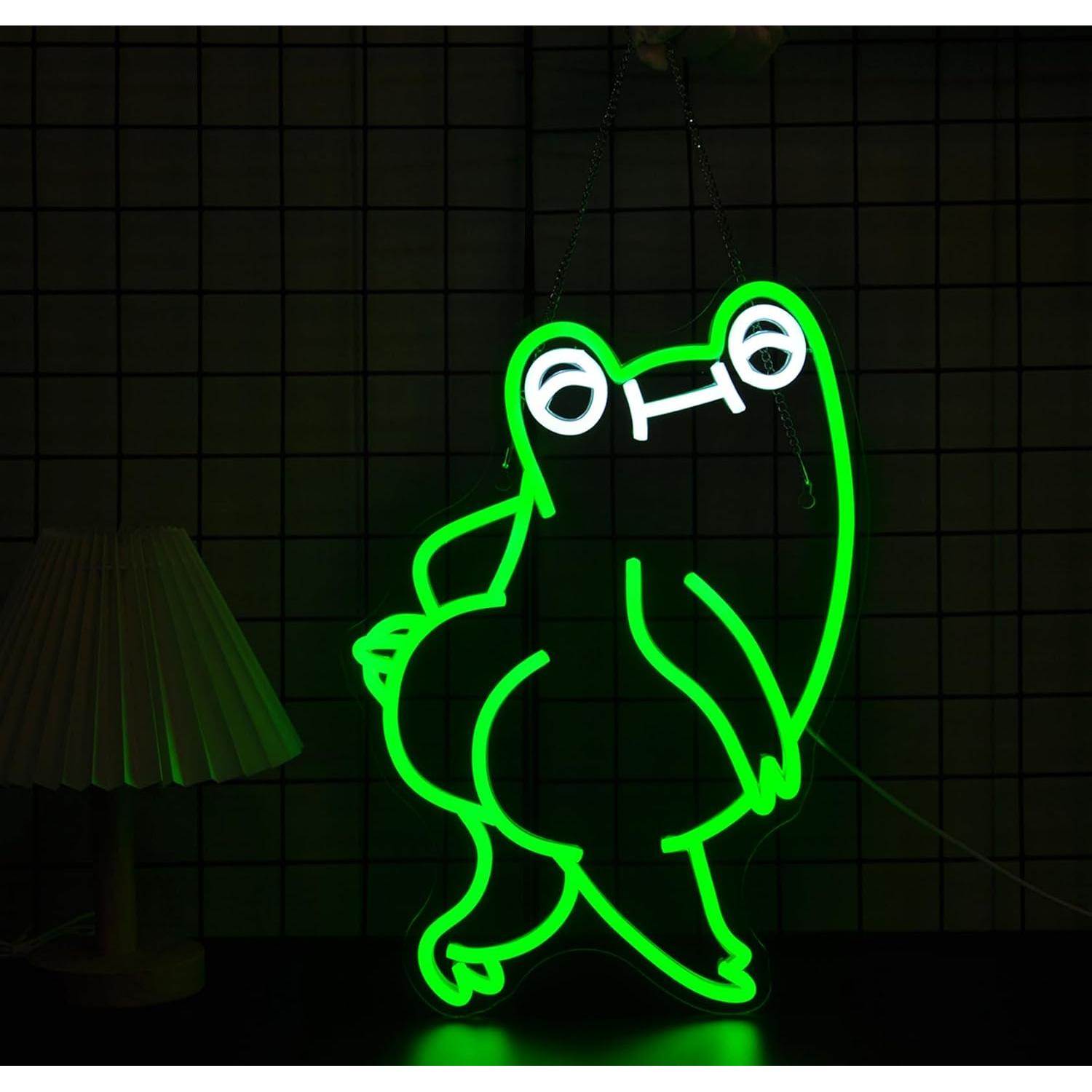 Letrero de Neón Rana Verde Qetibwk para Decoración de Pared