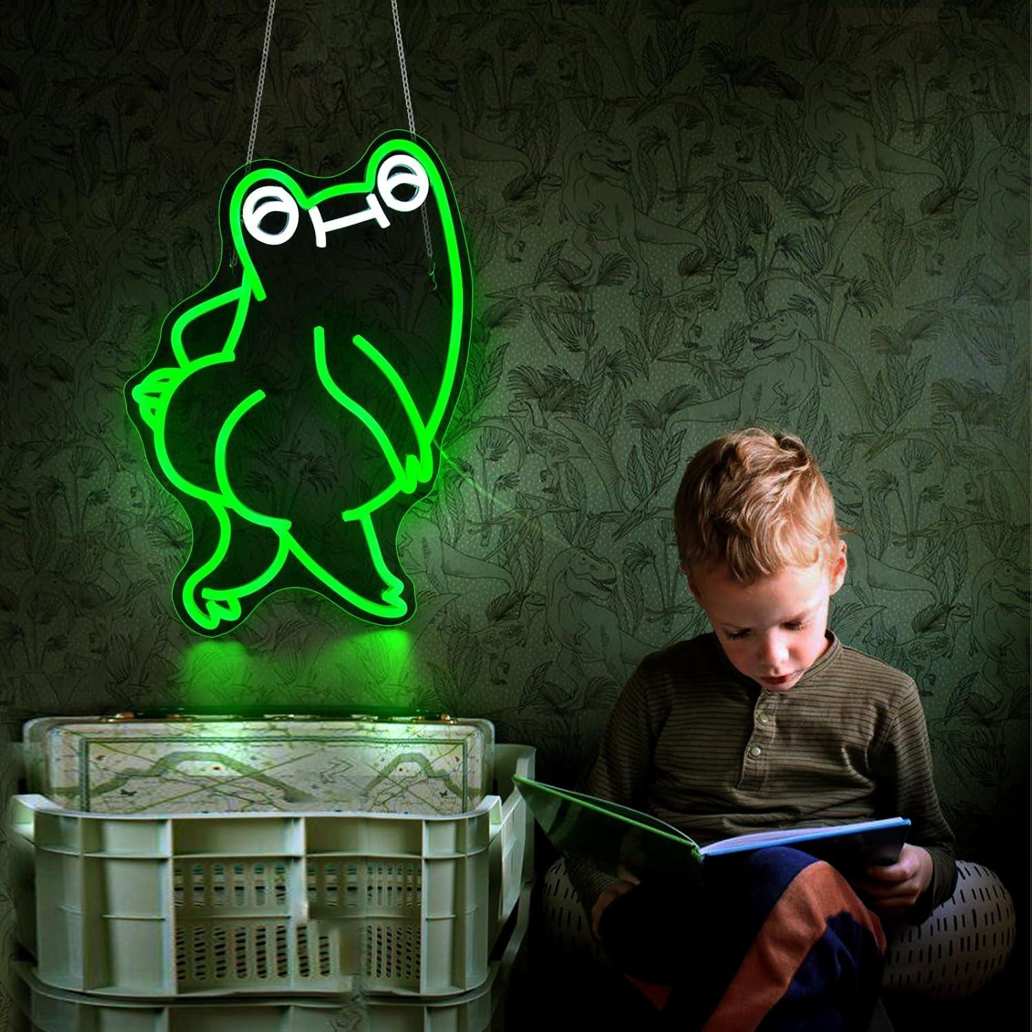 Letrero de Neón Rana Verde Qetibwk para Decoración de Pared