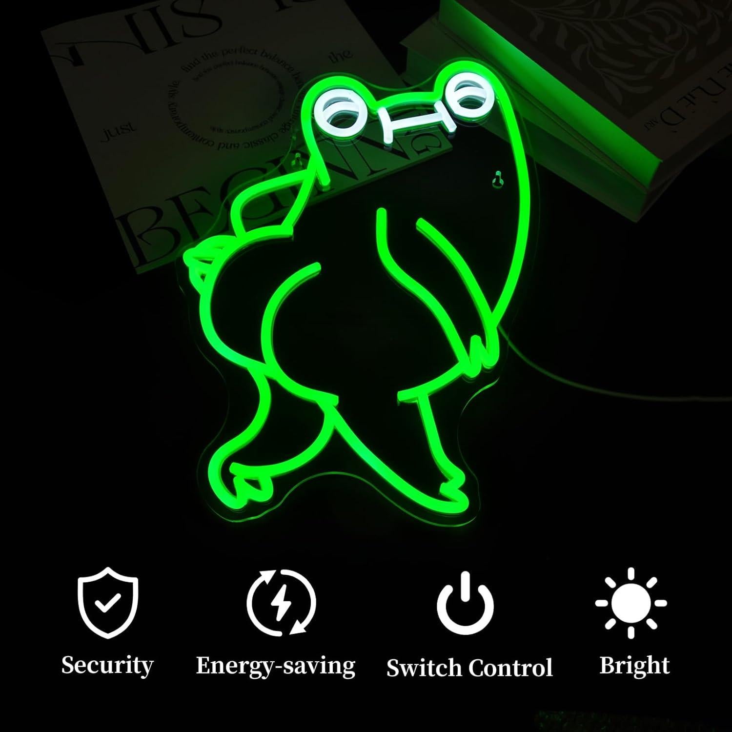 Letrero de Neón Rana Verde Qetibwk para Decoración de Pared