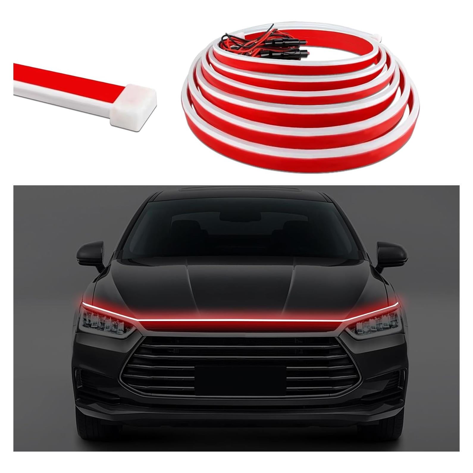 Tira de luz LED para capó de coche QZTYTY 2M Rojo Impermeable