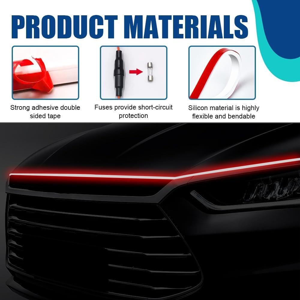 Tira de luz LED para capó de coche QZTYTY 2M Rojo Impermeable