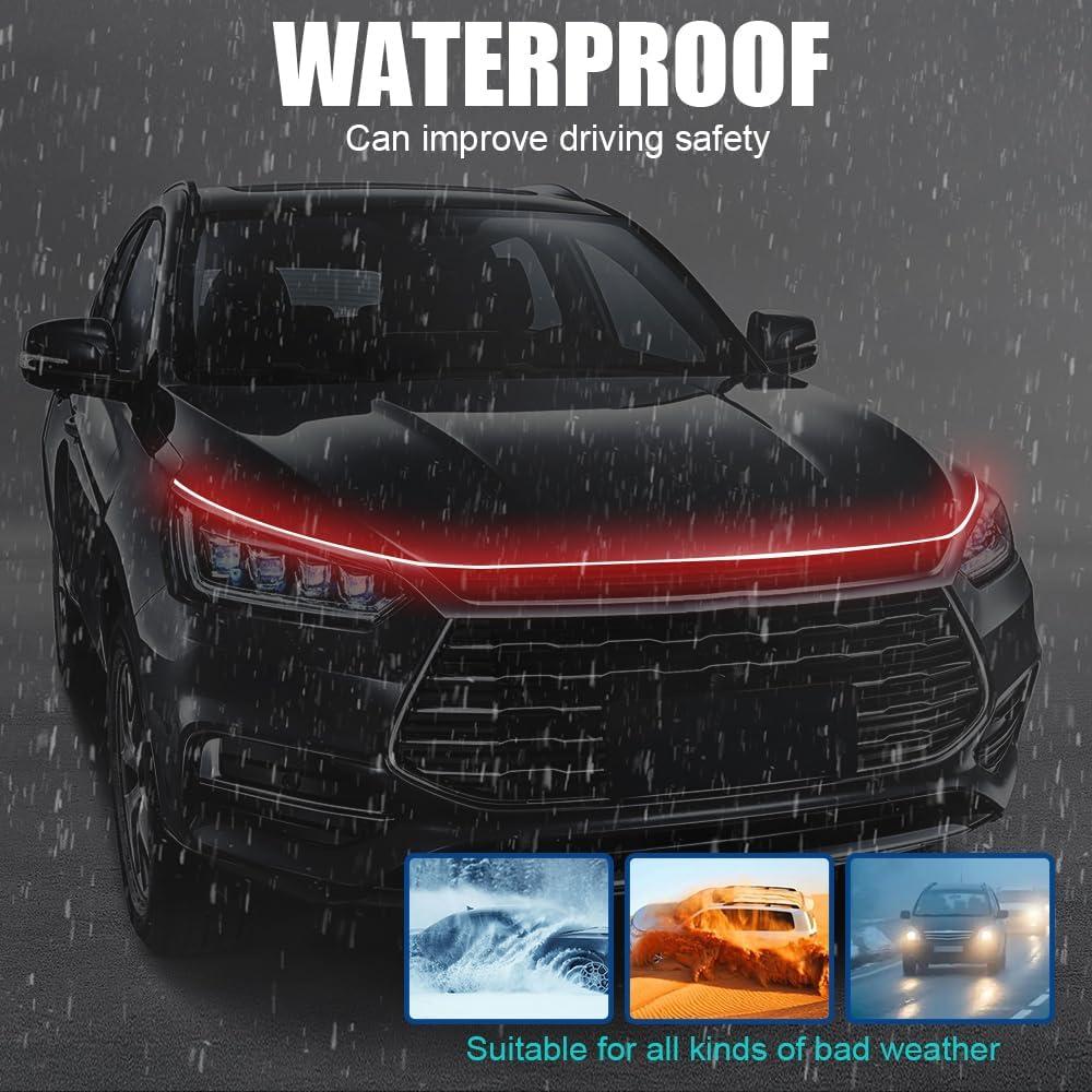 Tira de luz LED para capó de coche QZTYTY 2M Rojo Impermeable