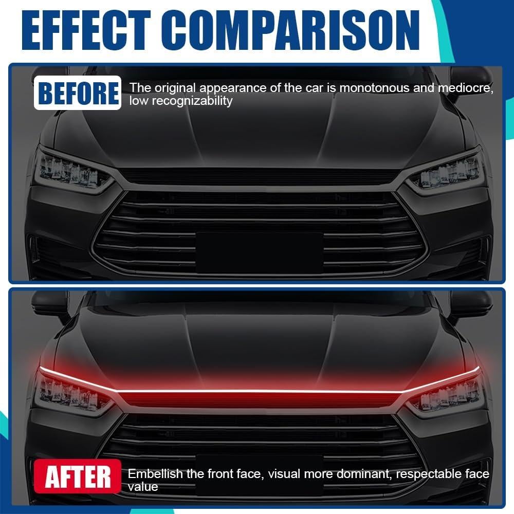 Tira de luz LED para capó de coche QZTYTY 2M Rojo Impermeable