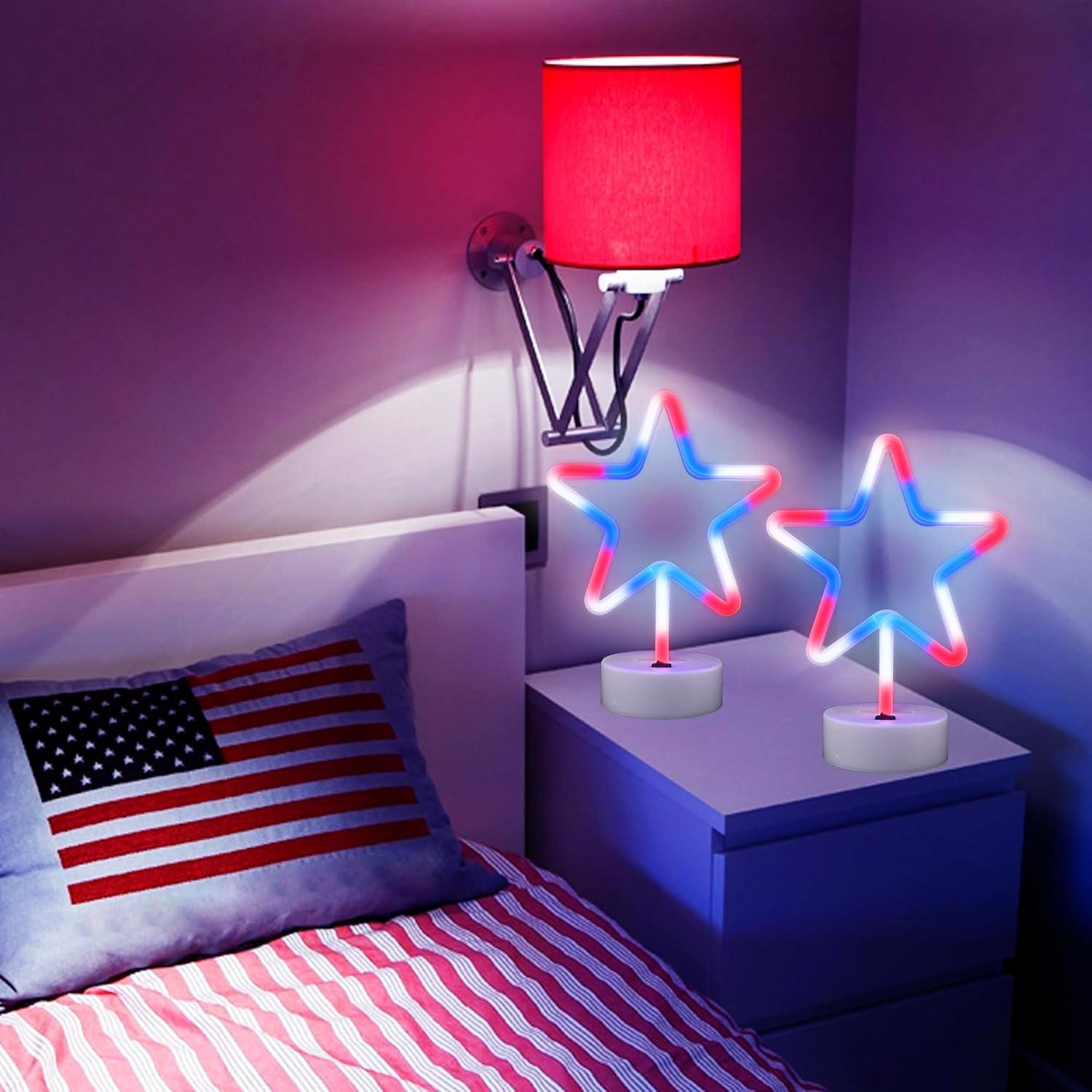 Luz LED Neón Estrella JBEIY 30.48x19.05cm 4 de Julio