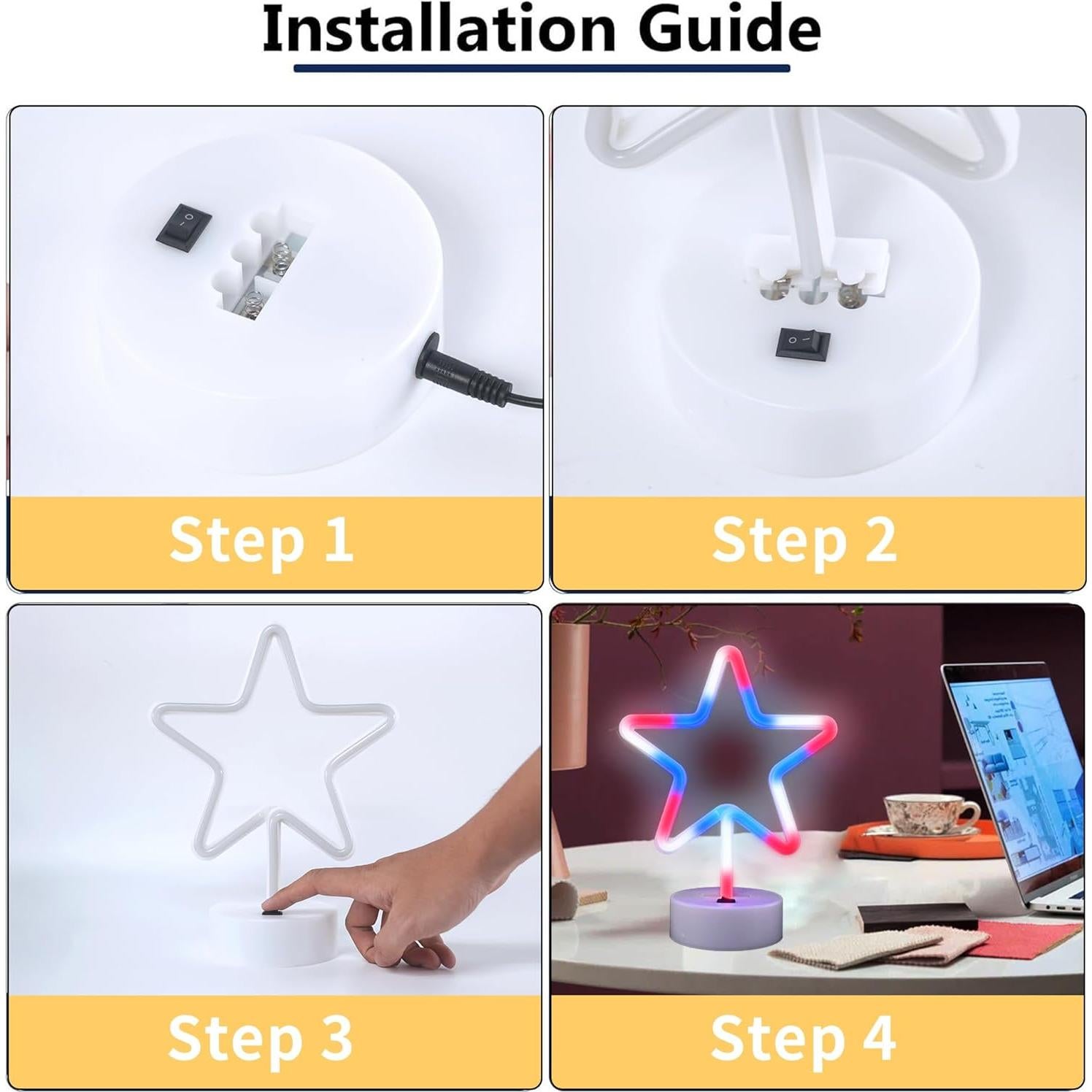 Luz LED Neón Estrella JBEIY 30.48x19.05cm 4 de Julio
