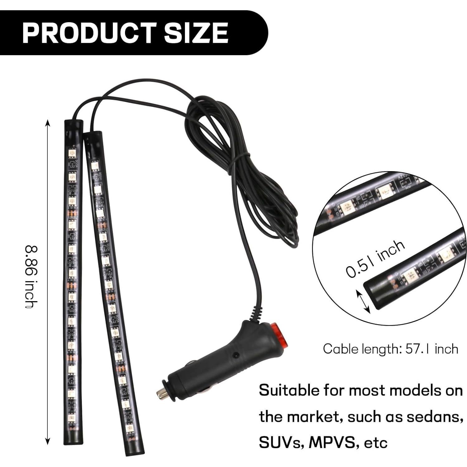 Tira de Luz LED para Auto Ongfuwu 12V Azul Hielo 24 LED