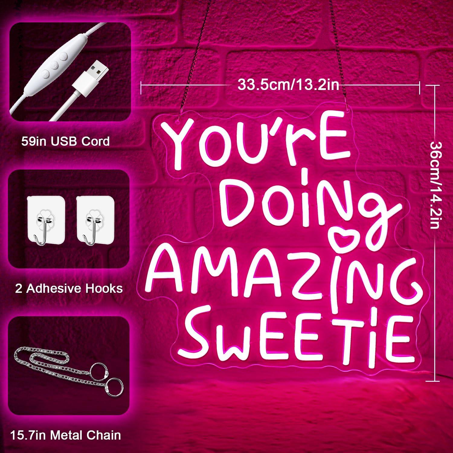 Letrero Neón LED Rosa Sneignon 'Estás Haciendo Algo Increíble' 35.6x33.4 cm