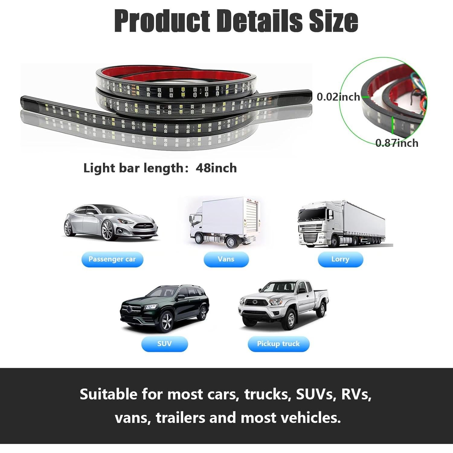 Barra de Luz LED Kewucn 122 cm Doble Fila Impermeable