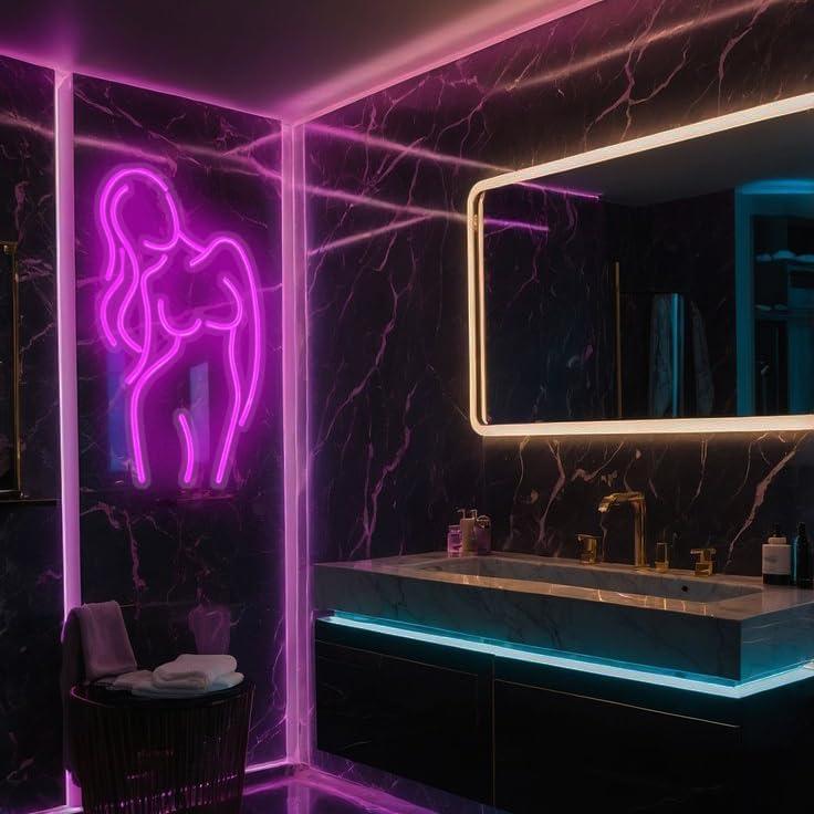 Luz de Neón LED RNTKAB Silueta Femenina Rosa 23x42 cm