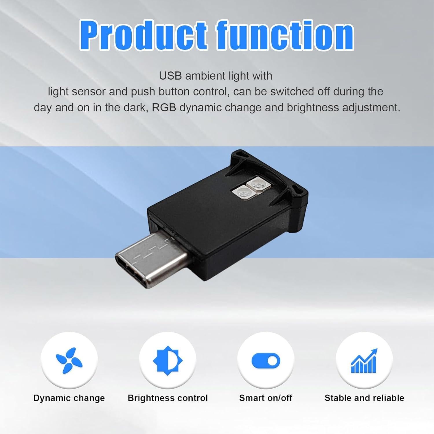 Luz Ambiental LED USB Tipo C Sylvil, 8 Colores RGB Ajustable