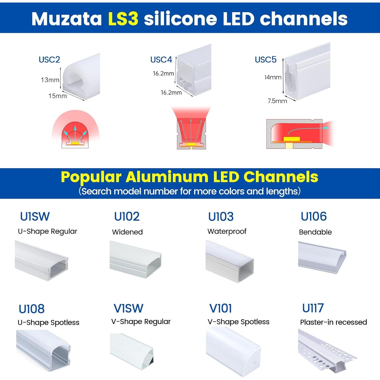 Canal LED de Silicona Muzata USC2 5M IP67 Flexible 11mm