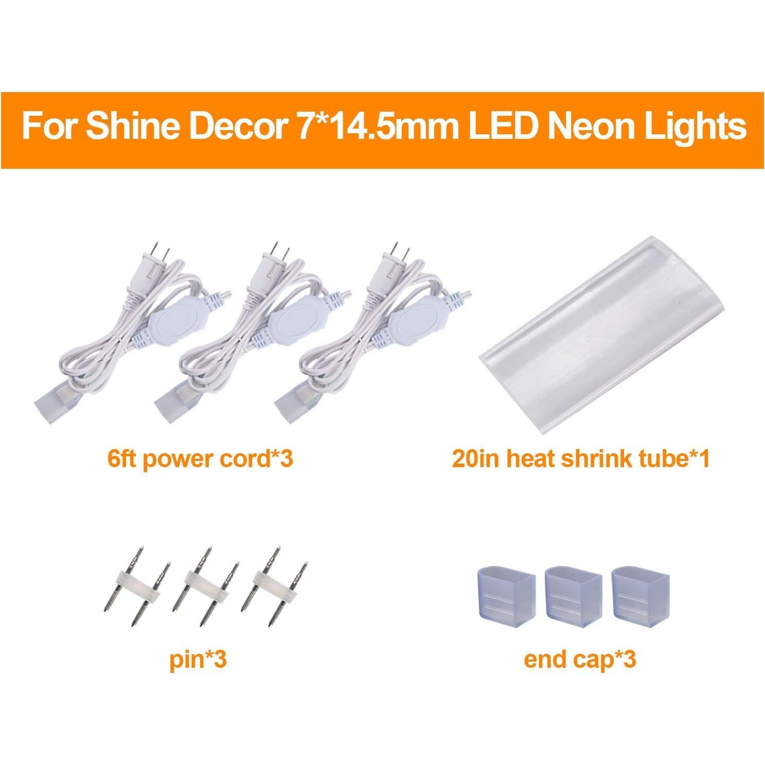 Cable de Alimentación LED Shine Decor 6FT para Neón 7x14.5mm - Paquete de 3