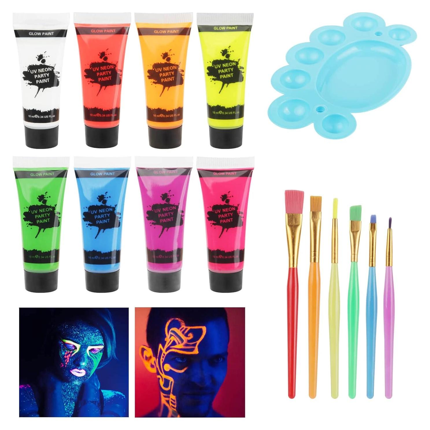 Pintura Facial y Corporal Neón UV MEICOLY 8 Tubos Lavable