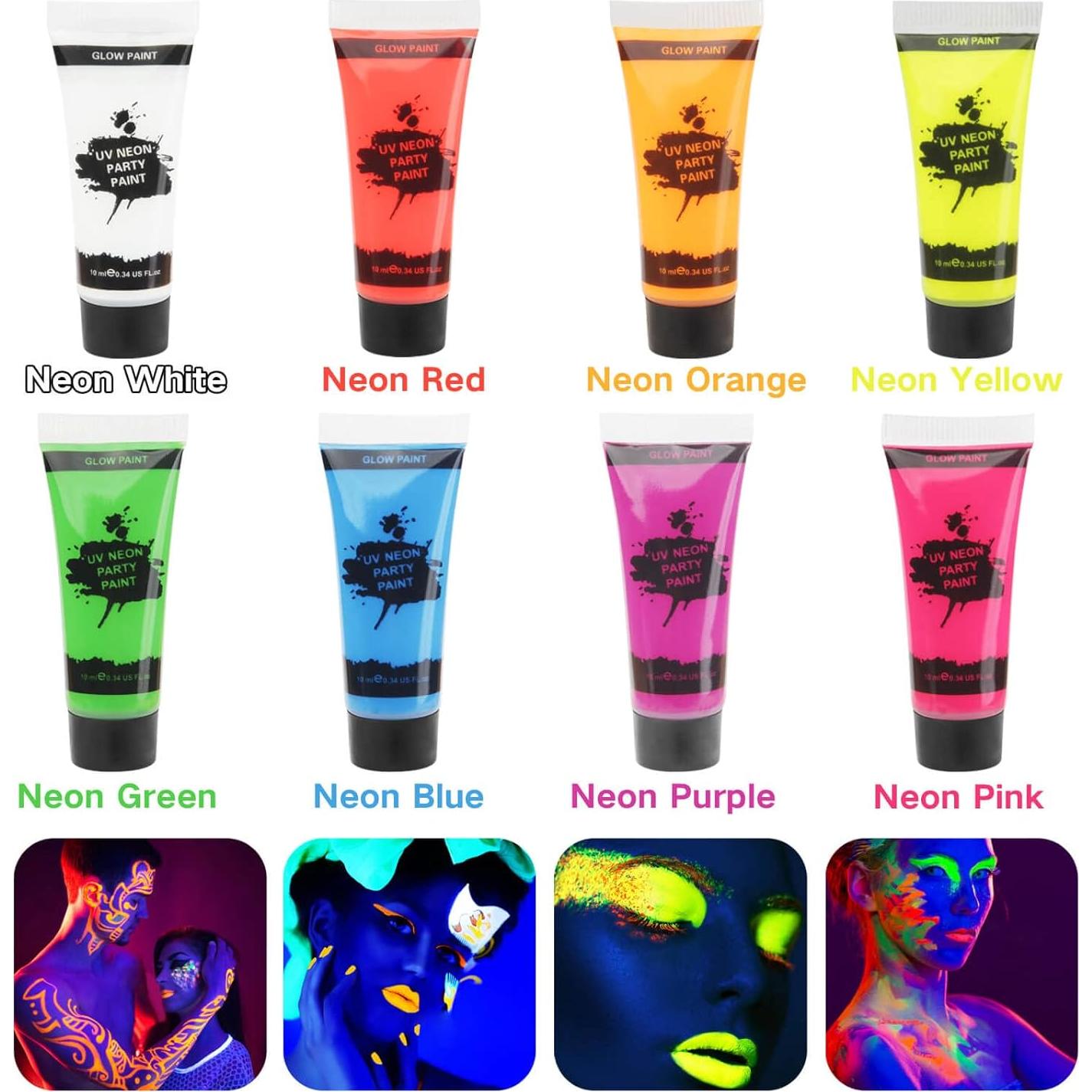 Pintura Facial y Corporal Neón UV MEICOLY 8 Tubos Lavable