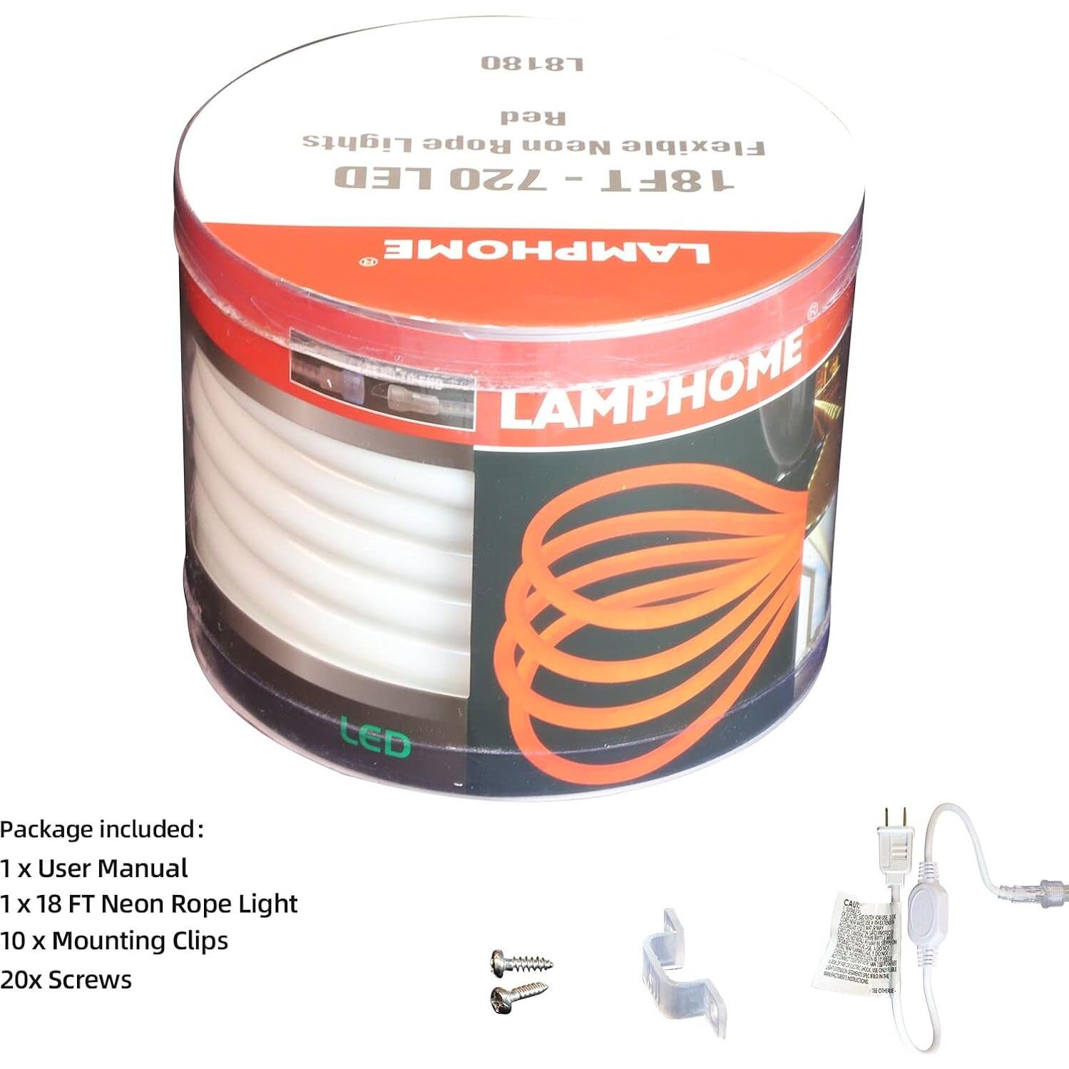 Tira de Luz LED Neón Rojo 5.49m a Prueba de Agua 120 LEDs/m