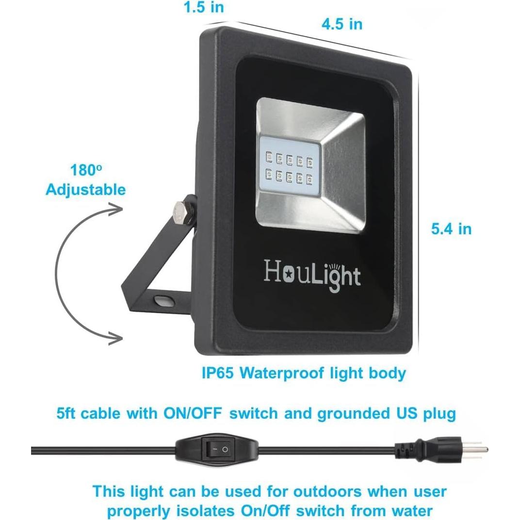 Luz Negra LED UV HouLight 10W 2-Pack para Fiestas y Curado