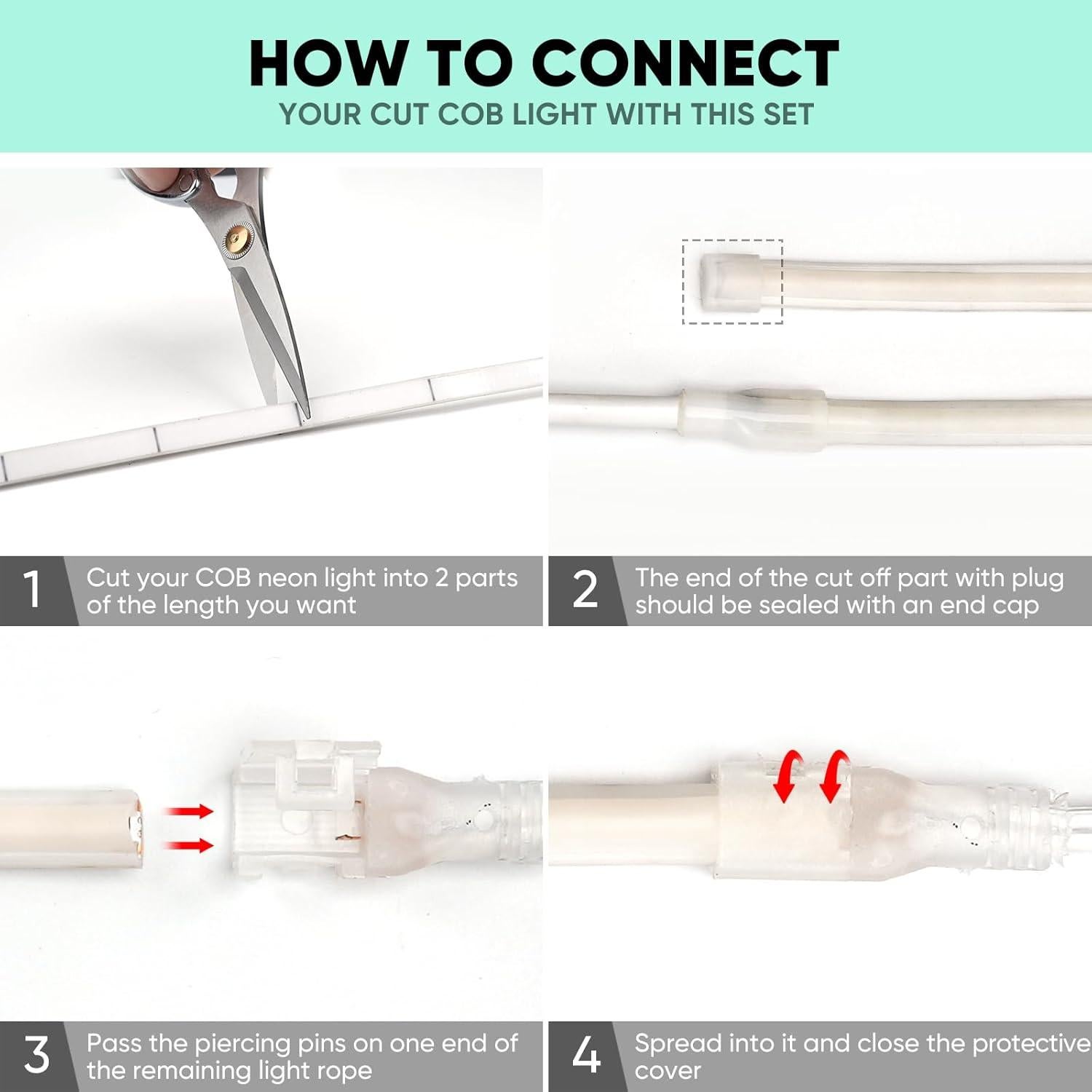 Kit de Conectores de Cable de Alimentación GZBtech para Luz Neon COB